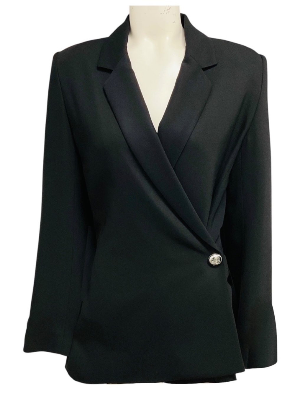 LOEWE BLACK ASYMMETRIC SINGLE BUTTON TAILORED STRETCH VISCOSE BLAZER JACKET